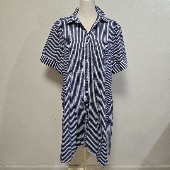 Everlane Daytripper Shirt Dress Dark Navy White Size Large - Picture 4 of 10